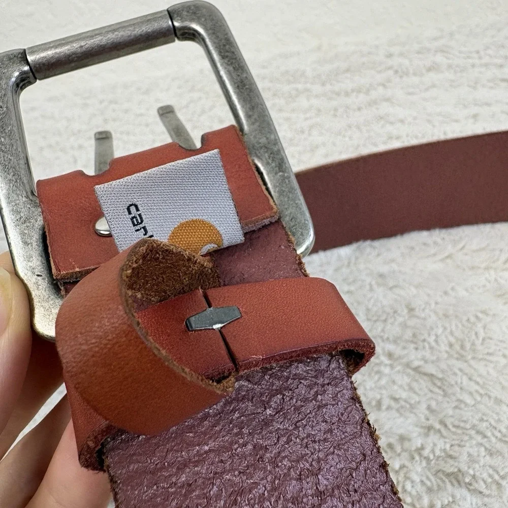 Carhartt Men's 40 Genuine Leather Logo Belt 2217 Brown Western Work
